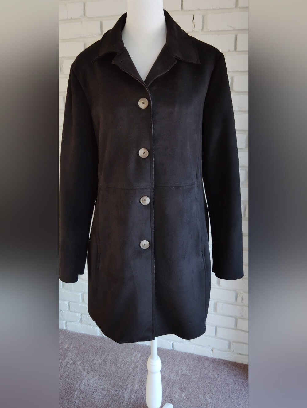 Cozy Black Faux Suede Car Coat By T Tahari sz Large